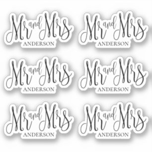 Schwarz-weiß Mr und Mrs. Moderne Hochzeitsschrift Aufkleber