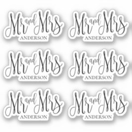 Schwarz-Weiß mr und mrs. Modernes Hochzeitsskript Aufkleber
