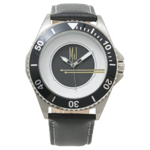 Schwarz-Weiß-Musik Moderne Coole Trommeln Monogram Armbanduhr