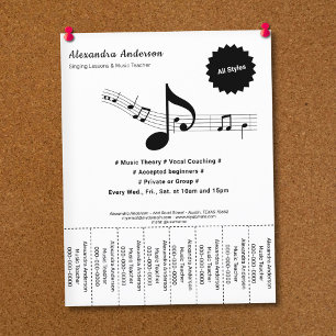 Schwarz-Weiß-Musiklehrer-Abreißstreifen-Flyer Flyer