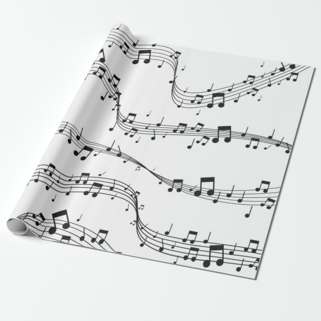 Schwarz-Weiß-Musiknote-Mustermusiker Geschenkpapier (Ungerollt)