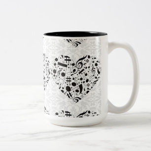 Schwarz-Weiß-Musiknoten Tasse Herzkaffee