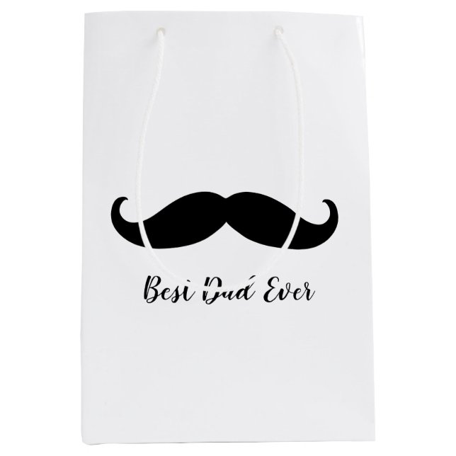 Schwarz-Weiß-Mustache Mittlere Geschenktüte (Vorderseite)