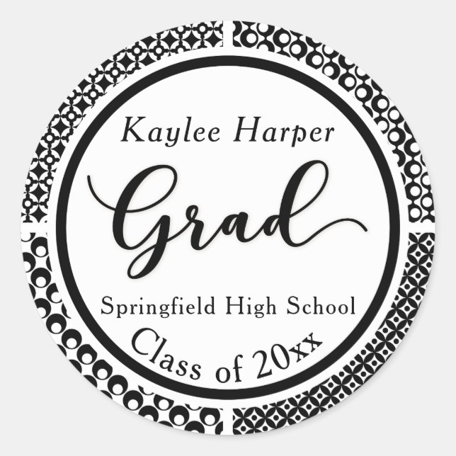 Schwarz-Weiß-Muster Abschluss Feier 2 Runder Aufkleber (Vorderseite)