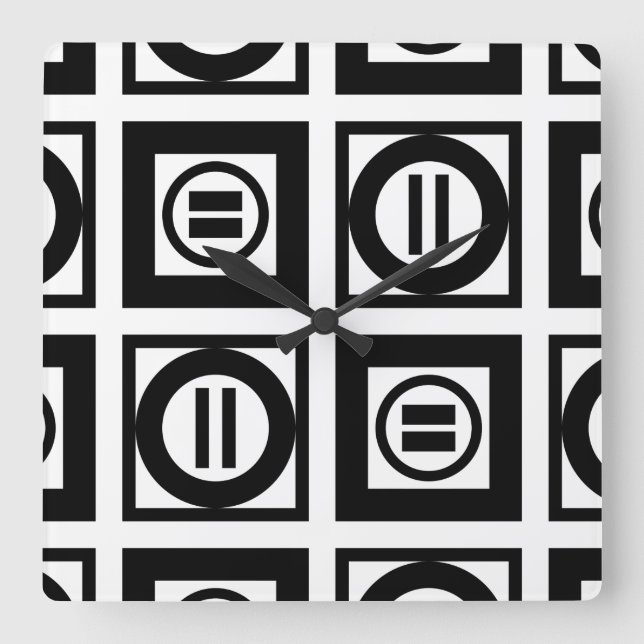 Schwarz-Weiß-Muster für Gleichzeichen Quadratische Wanduhr (Vorderseite)
