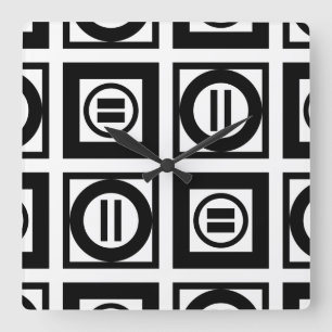 Schwarz-Weiß-Muster für Gleichzeichen Quadratische Wanduhr