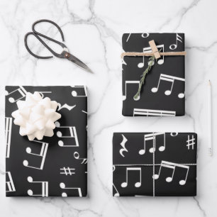 Schwarz-Weiß-Muster für Musiknoten Geschenkpapier Set