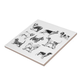 Schwarz-Weiß-Muster für Vintage Hunde Fliese