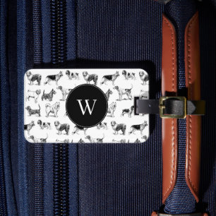 Schwarz-Weiß-Muster für Vintage Hunde Monogramm Gepäckanhänger