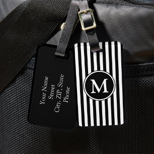 Schwarz Weiß Muster Gestreiftes Muster Monogramm Gepäckanhänger