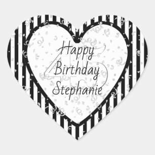 Schwarz-Weiß-Muster glücklich zum Geburtstag Herz-Aufkleber