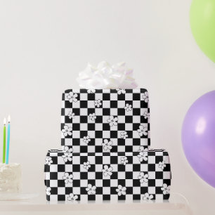 Schwarz-Weiß-Muster mit Blumenkarton Geschenkpapier