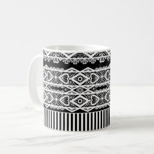 Schwarz-Weiß-Muster mit Spitzen und Patchwork Kaffeetasse