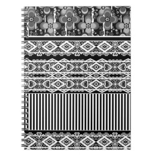 Schwarz-Weiß-Muster mit Spitzen und Patchwork Notizblock