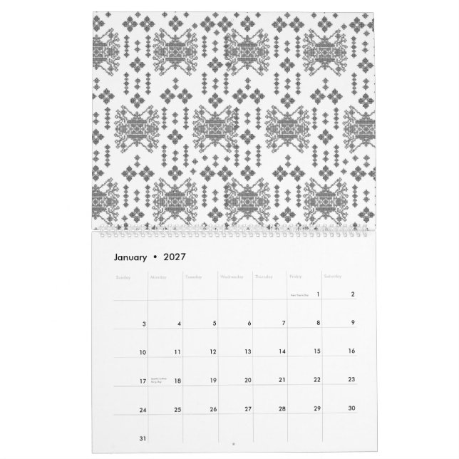 Schwarz-Weiß-Muster mit weißem Hintergrund Kalender (Jan 2027)