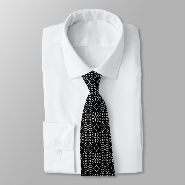 Schwarz-Weiß-Muster Neck Tie Krawatte (Gebunden)