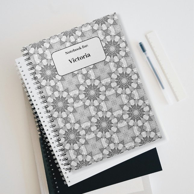 Schwarz-Weiß-Muster Notizblock (Black&White Pattern Personal Name Notebook)