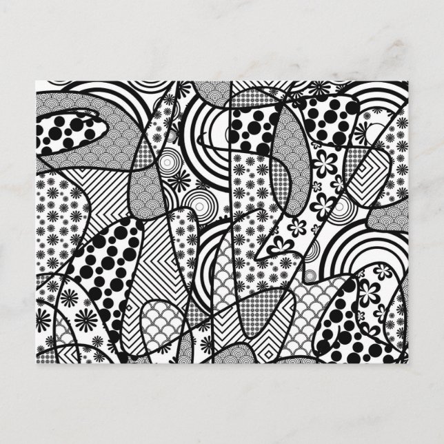 Schwarz-Weiß-Muster-Patchwork 02 Postkarte (Vorderseite)