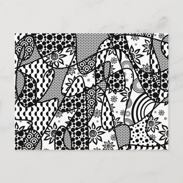 Schwarz-Weiß-Muster-Patchwork 03 Postkarte (Vorderseite)