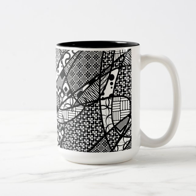 Schwarz-Weiß-Muster-Patchwork 05 Zweifarbige Tasse (Rechts)