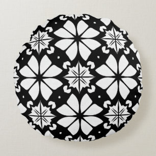 Schwarz-Weiß-Muster Rundes Kissen