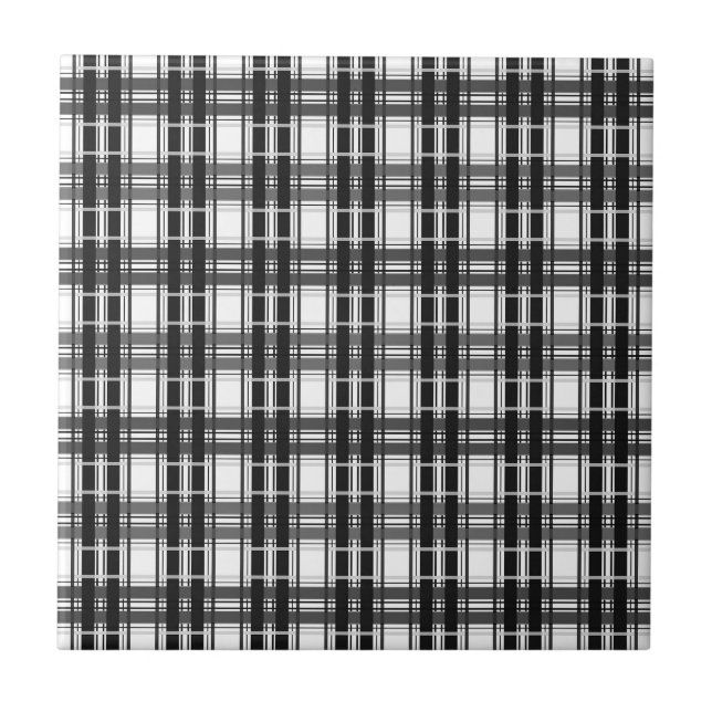 Schwarz-Weiß-Muster Tartan-Geometrie überprüft Fliese (Vorderseite)