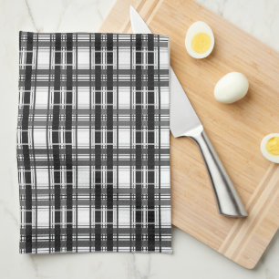 Schwarz-Weiß-Muster Tartan-Geometrie überprüft Geschirrtuch