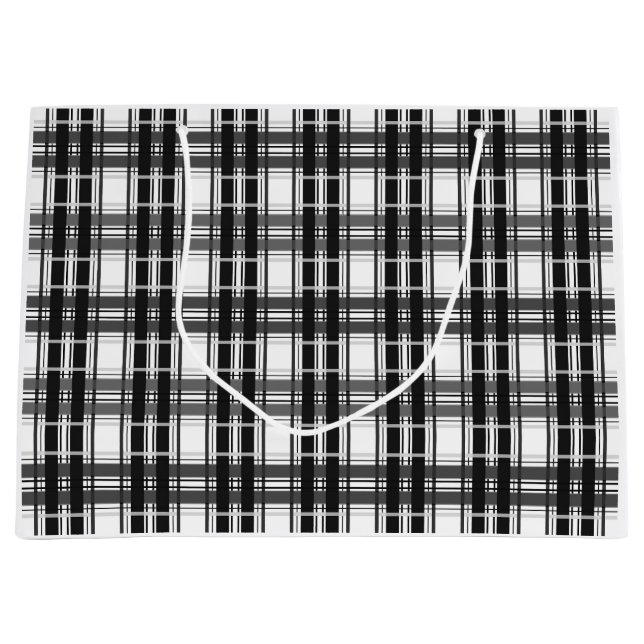 Schwarz-Weiß-Muster Tartan-Geometrie überprüft Große Geschenktüte (Vorderseite)