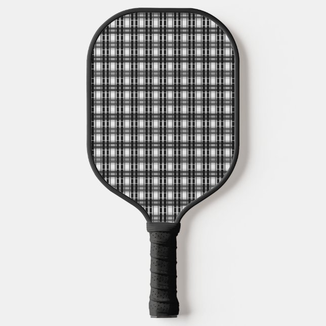 Schwarz-Weiß-Muster Tartan-Geometrie überprüft Pickleball Schläger (Vorderseite)