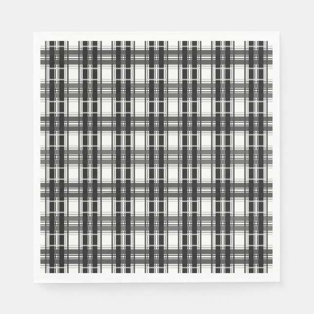Schwarz-Weiß-Muster Tartan-Geometrie überprüft Serviette (Vorderseite)