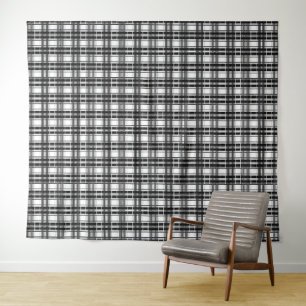 Schwarz-Weiß-Muster Tartan-Geometrie überprüft Wandteppich