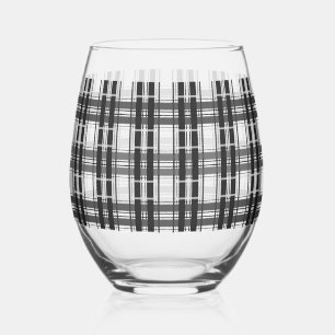 Schwarz-Weiß-Muster Tartan-Geometrie überprüft Weinglas Ohne Stiel