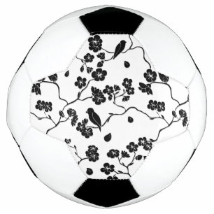 Schwarz-Weiß-Muster Vögel auf Kirschblüten Fußball