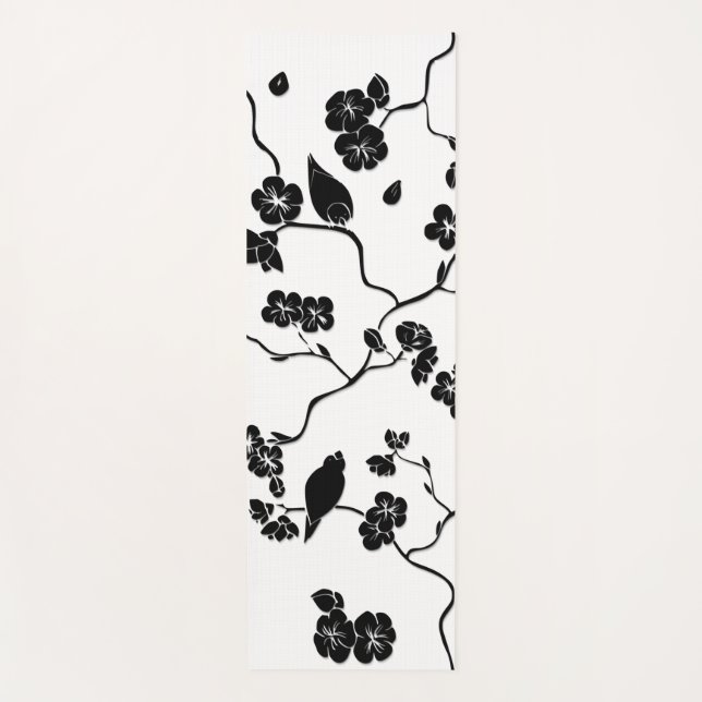 Schwarz-Weiß-Muster Vögel auf Kirschblüten Yogamatte (Vorderseite)