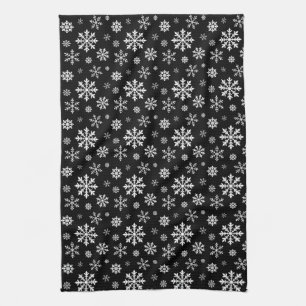 Schwarz-Weiß-Muster von Schneekristallen im Winter Geschirrtuch