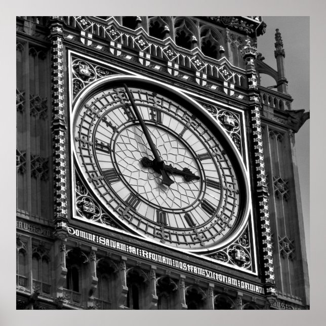 Schwarz-weiß Naher Big Ben Clock Tower London Poster (Vorne)