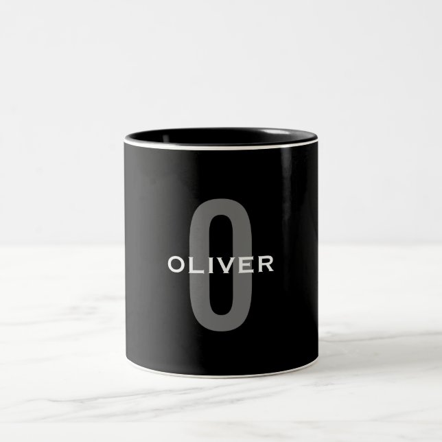 Schwarz-Weiß-Name der personalisierten Monogramm Zweifarbige Tasse (Mittel)