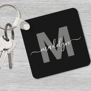 Schwarz Weiß Name Monogramm Schlüsselanhänger