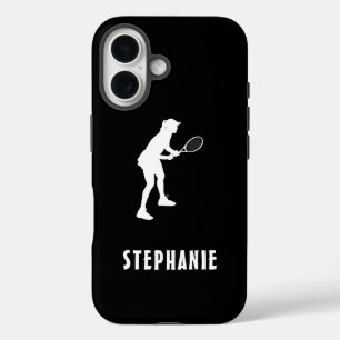 Schwarz-Weiß-Name Tennisspielerin Racket iPhone 16 Hülle