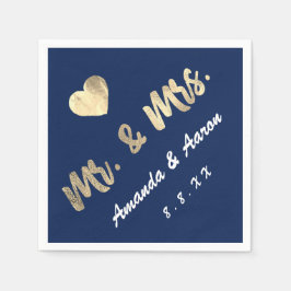 Schwarz-weiß Names Heart Navy Serviette