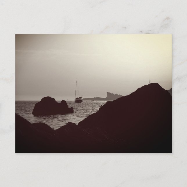 Schwarz-Weiß-Nautikfoto - Boot Seascape Postkarte (Vorderseite)