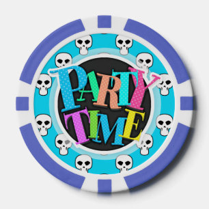 Schwarz, Weiß, Neon Blue Skulls Muster Pokerchips