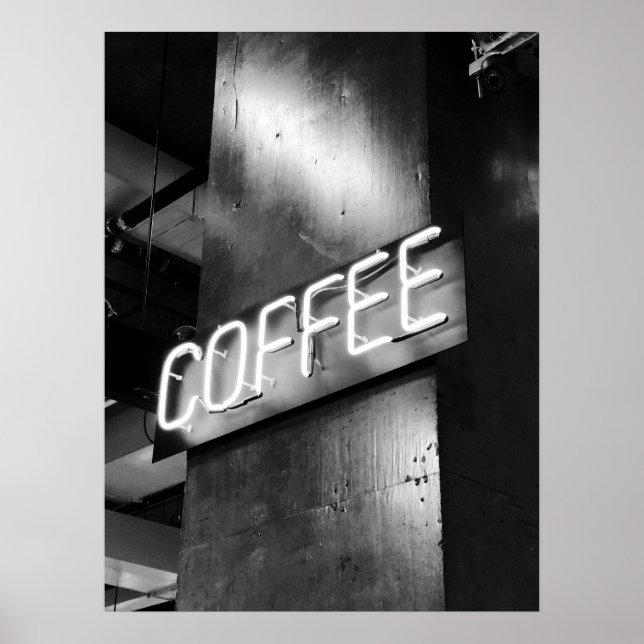 Schwarz-Weiß-Neonkaffee-Schildkröte Poster (Vorne)