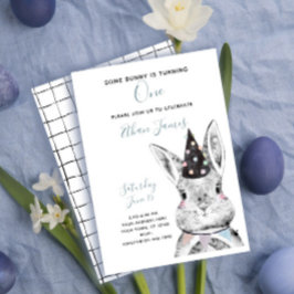 Schwarz-Weiß-Neutral Ein Bunny ist ein Geburtstag Einladung