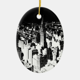 Schwarz-Weiß New York Keramik Ornament