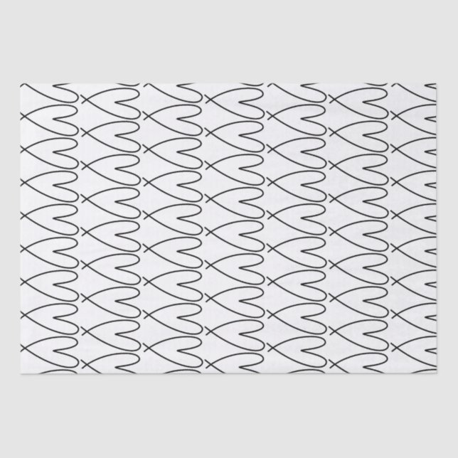 Schwarz-Weiß-Niedliche Herz Seidenpapier (Vorderseite)