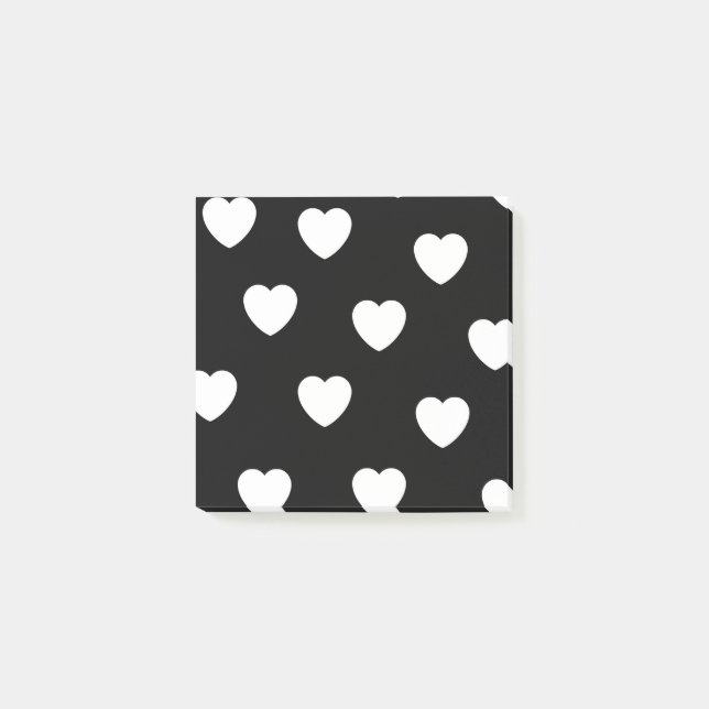 Schwarz-Weiß-Niedliches Herzmuster Post-it Klebezettel (Vorderseite)