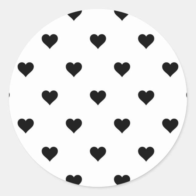 Schwarz-Weiß-Niedliches Herzmuster Runder Aufkleber (Vorderseite)