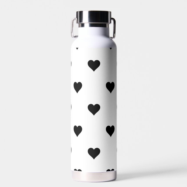 Schwarz-Weiß-Niedliches Herzmuster Trinkflasche (Vorne)