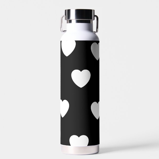 Schwarz-Weiß-Niedliches Herzmuster Trinkflasche (Vorne)